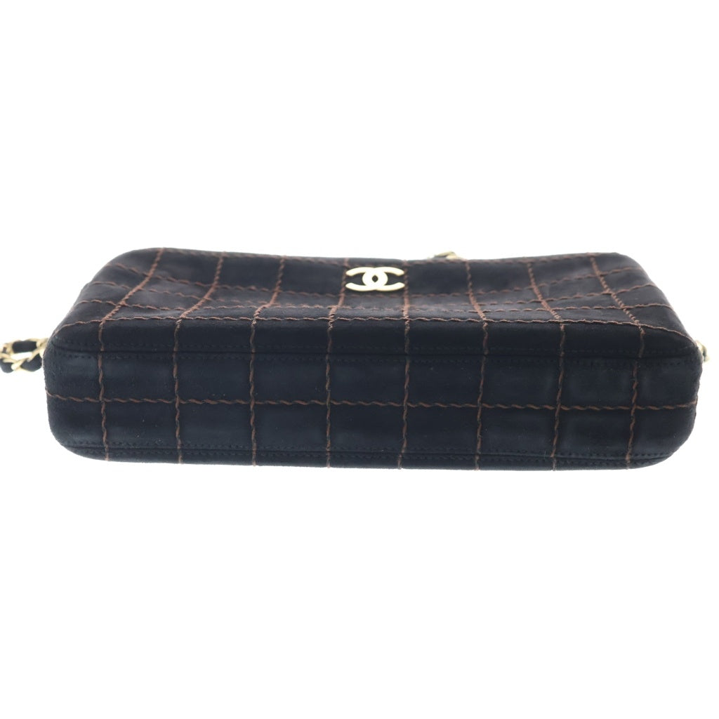 CHANEL(シャネル) チョコバー ワイルドステッチ スエード レザー ゴールド金具 チェーンショルダーバッグ ブラック レディース