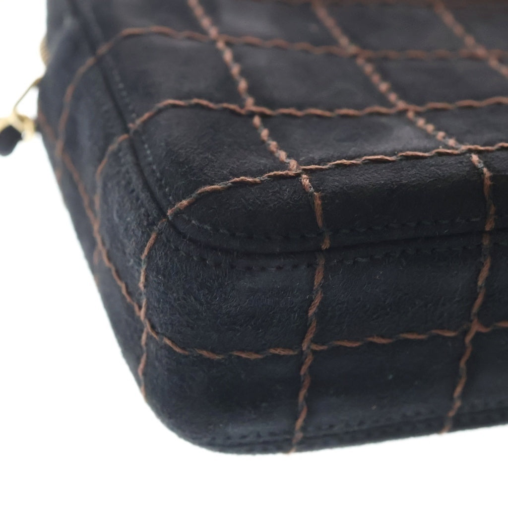 CHANEL(シャネル) チョコバー ワイルドステッチ スエード レザー ゴールド金具 チェーンショルダーバッグ ブラック レディース