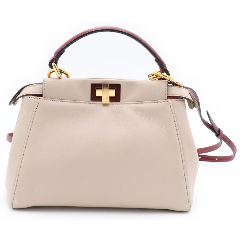 FENDI(フェンディ) ピーカーブーICU ミニ 2WAYショルダーバッグ ハンドバッグ ベージュ×レッド レザー ゴールド金具 レディース