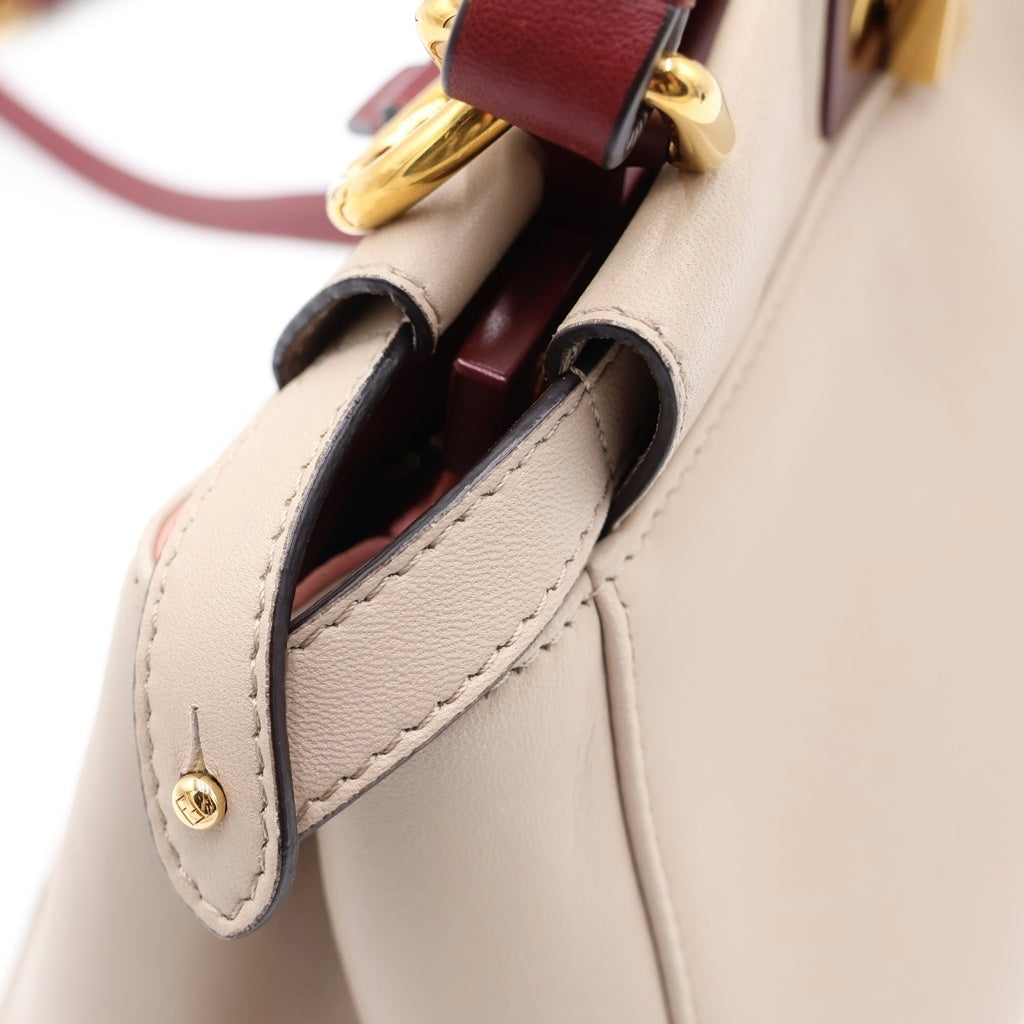 FENDI(フェンディ) ピーカーブーICU ミニ 2WAYショルダーバッグ ハンドバッグ ベージュ×レッド レザー ゴールド金具 レディース