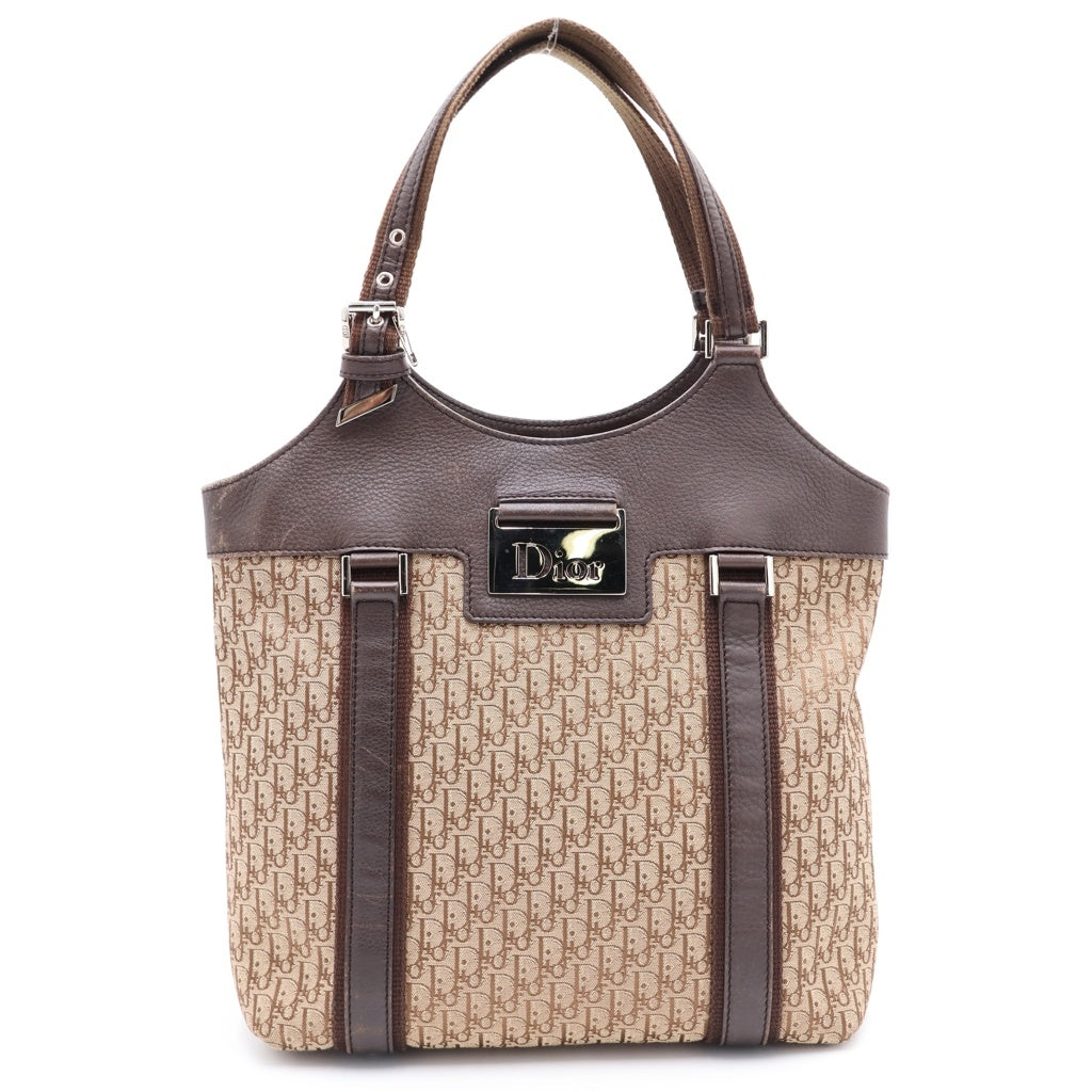DIOR(ディオール) トロッター ハンドバッグ ミニトートバッグ ブラウン レザー×キャンバス シルバー金具 レディース