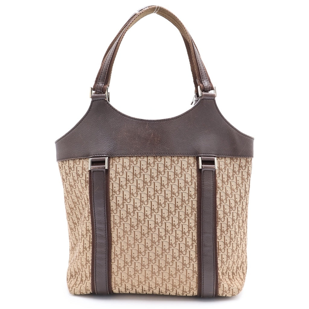 DIOR(ディオール) トロッター ハンドバッグ ミニトートバッグ ブラウン レザー×キャンバス シルバー金具 レディース