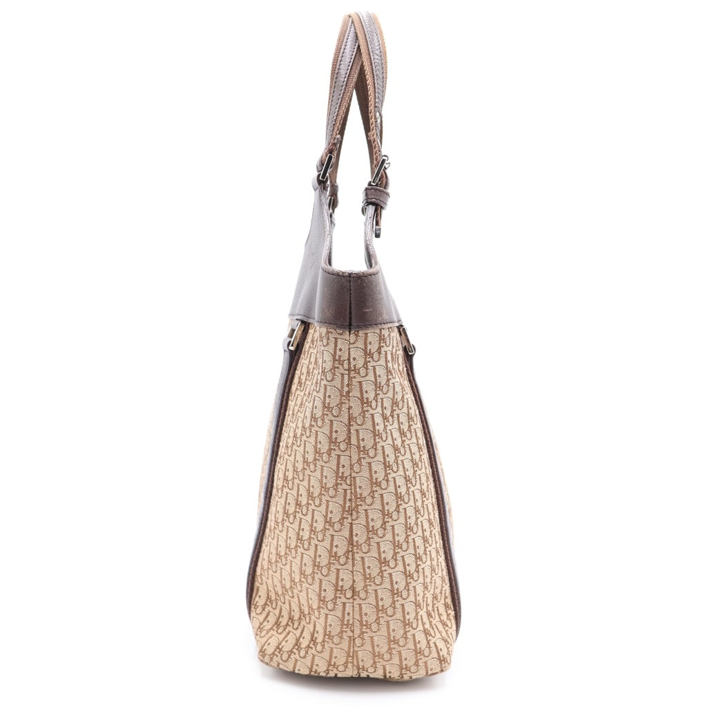 DIOR(ディオール) トロッター ハンドバッグ ミニトートバッグ ブラウン レザー×キャンバス シルバー金具 レディース