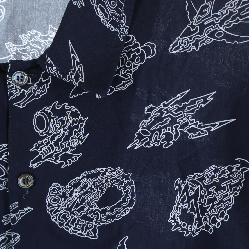 MONCLER(モンクレール) 23SS SPACE MONDUCK Short SLEEVE SHIRT レーヨン 半袖シャツ #XL ネイビー