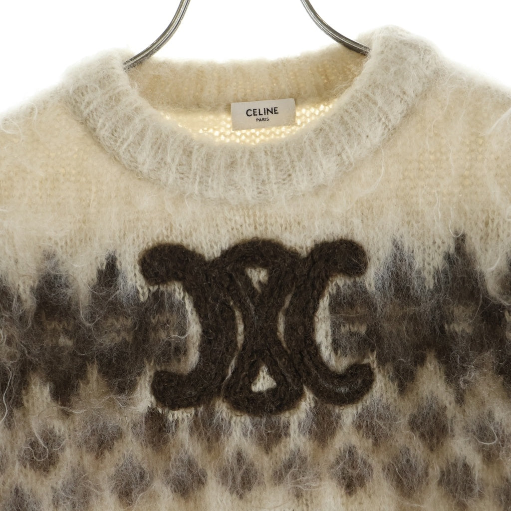 CELINE(セリーヌ) トリオンフ フェアアイル柄 モヘヤニット カシミヤ 長袖 セーター #S ブラウン RY03N0123.FYW7