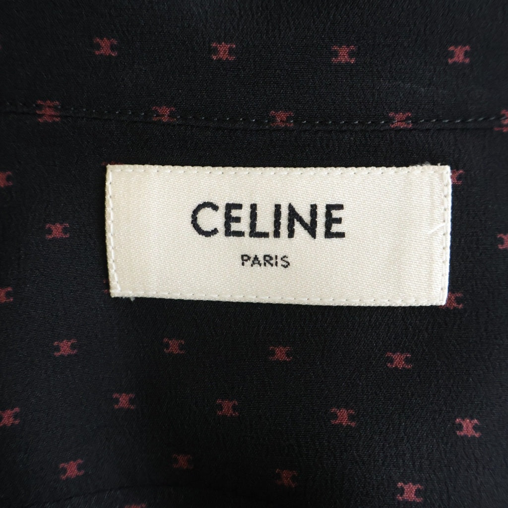 CELINE(セリーヌ) トリオンフ 総柄 シルク 長袖シャツ 37 ブラック 2C813397V.96NX