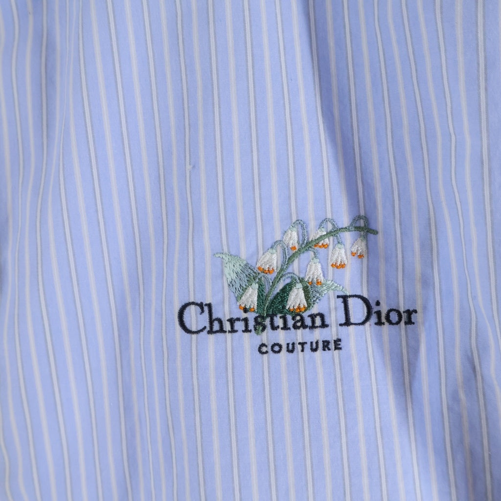 Christian Dior(クリスチャンディオール) ストライプ ロゴ 刺繍 コットン ダブルジップアップシャツ 長袖 シャツ #46 ブルー 593C525A3040