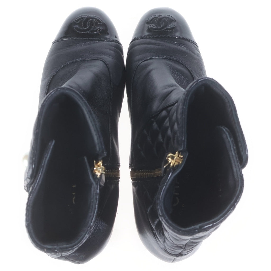 CHANEL(シャネル) マトラッセ ショートレザーヒールブーツ ブラック #38 レディース