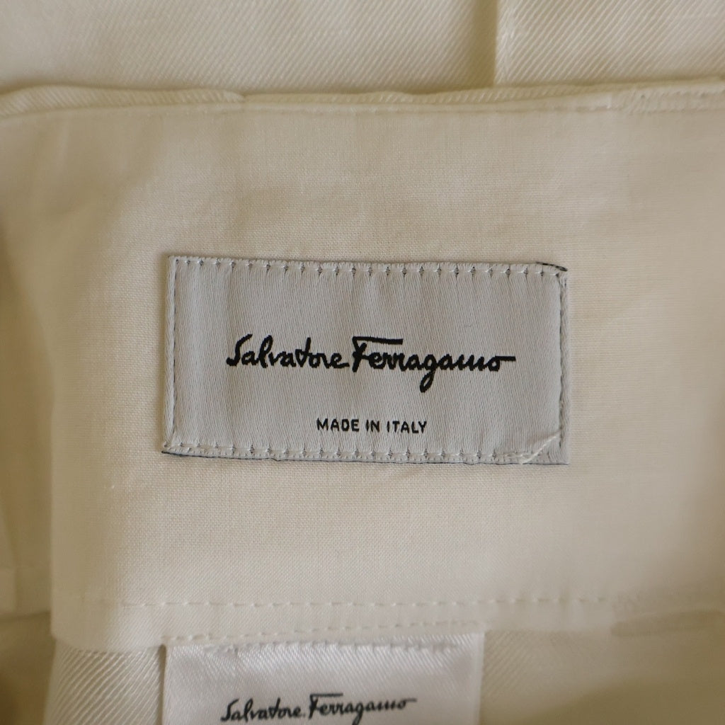 Salvatore Ferragamo(サルヴァトーレ フェラガモ) ワイドトラウザーズ ワイドパンツ スラックス シルク リネン ホワイト 13 J707 レディース