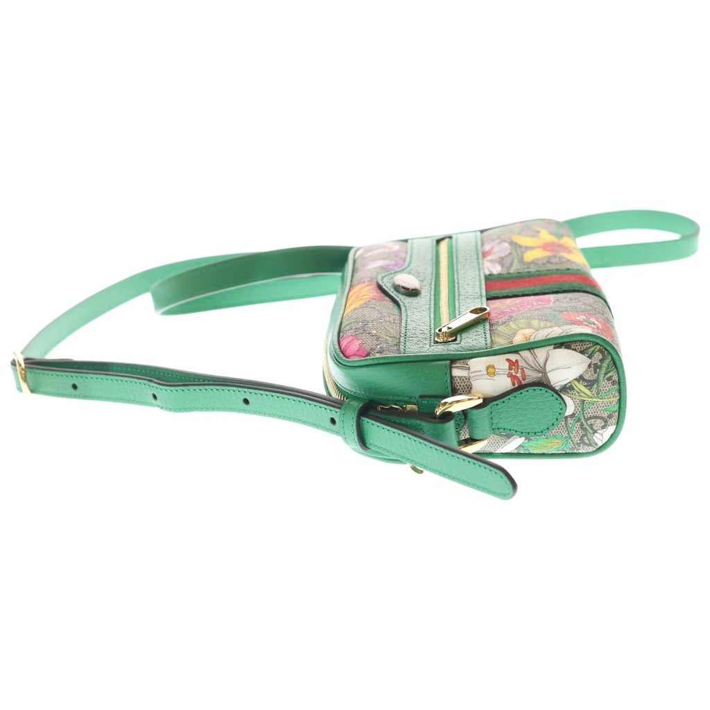 GUCCI(グッチ) オフィディア GGフローラ ショルダーバッグ ベージュ×グリーン PVCレザー 517350 ゴールド金具 レディース