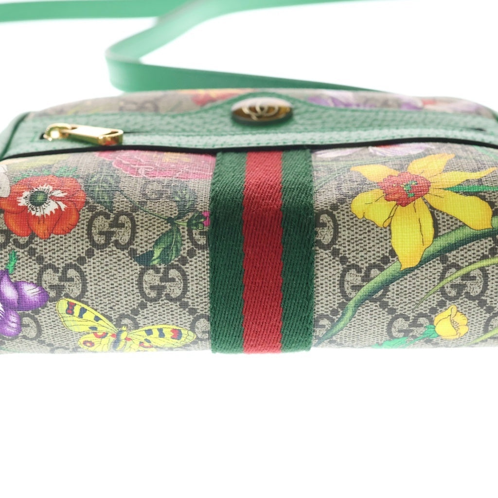 GUCCI(グッチ) オフィディア GGフローラ ショルダーバッグ ベージュ×グリーン PVCレザー 517350 ゴールド金具 レディース