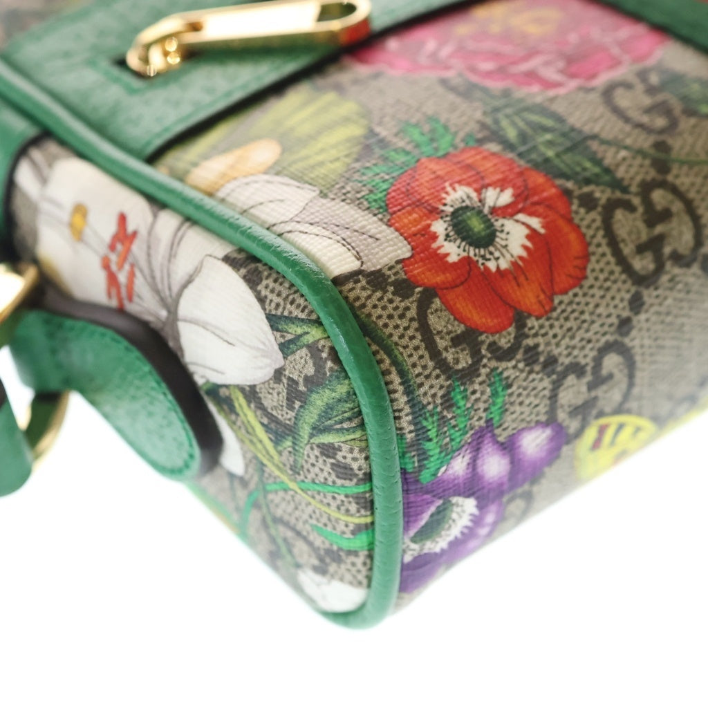 GUCCI(グッチ) オフィディア GGフローラ ショルダーバッグ ベージュ×グリーン PVCレザー 517350 ゴールド金具 レディース
