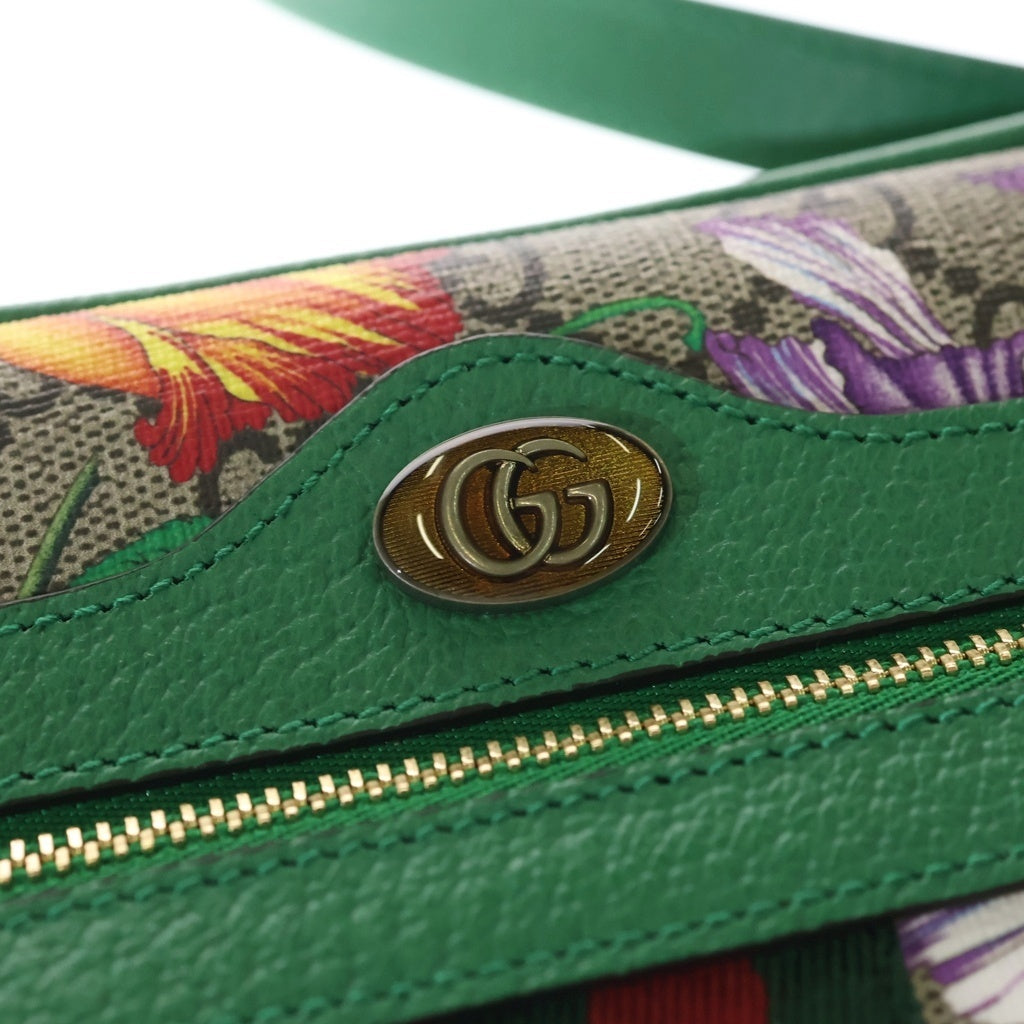 GUCCI(グッチ) オフィディア GGフローラ ショルダーバッグ ベージュ×グリーン PVCレザー 517350 ゴールド金具 レディース