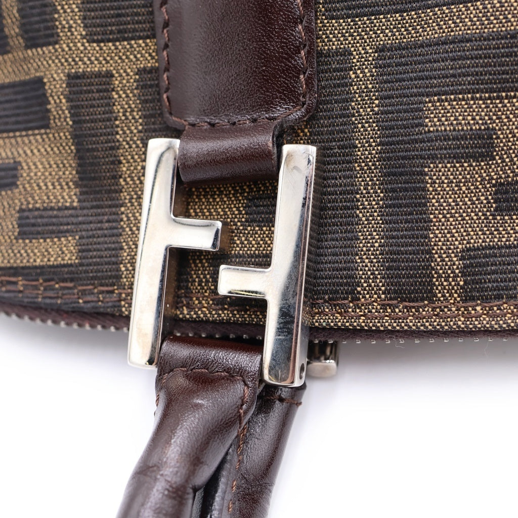 FENDI(フェンディ) ズッカ ハンドバッグ ミニトートバッグ ブラウン レザー×キャンバス シルバー金具 レディース