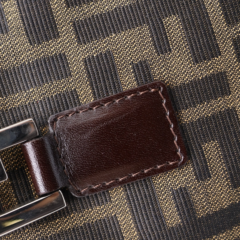 FENDI(フェンディ) ズッカ ハンドバッグ ミニトートバッグ ブラウン レザー×キャンバス シルバー金具 レディース