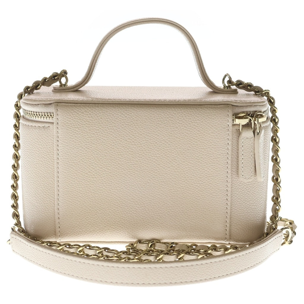 CHANEL(シャネル) バニティ マトラッセ キャビアスキン レザー 2WAY チェーンショルダー ハンド バッグ ゴールド金具 ベージュ シール レディース