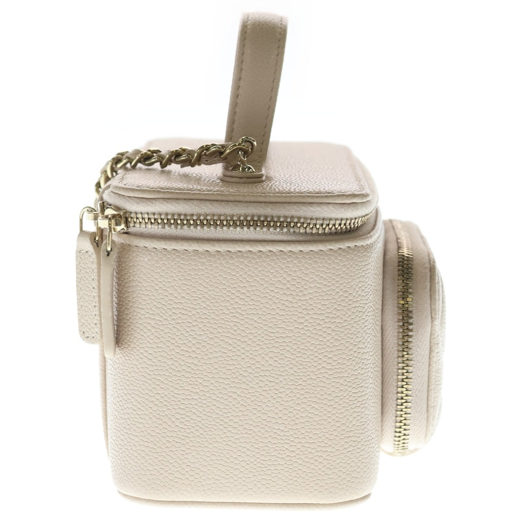 CHANEL(シャネル) バニティ マトラッセ キャビアスキン レザー 2WAY チェーンショルダー ハンド バッグ ゴールド金具 ベージュ シール レディース