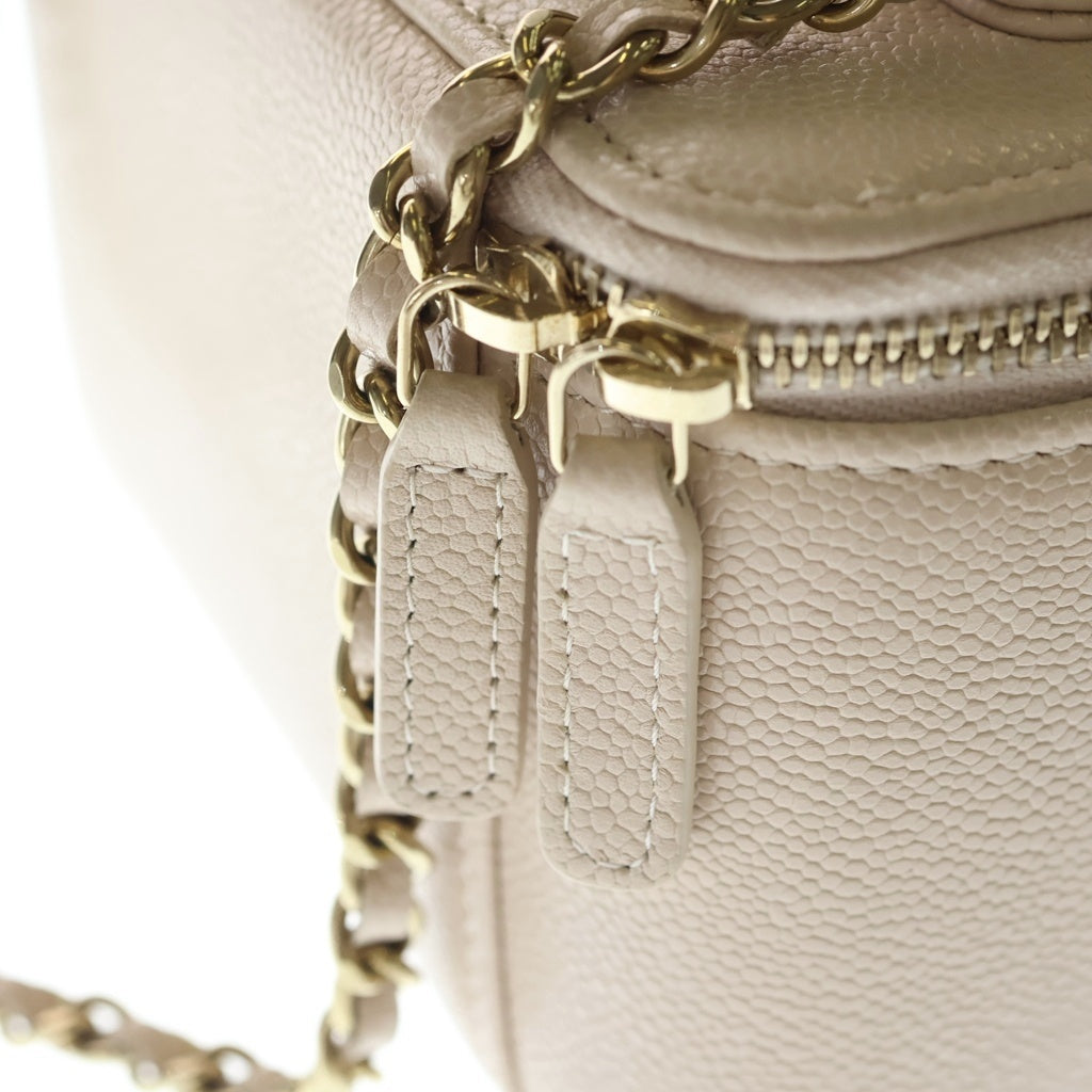 CHANEL(シャネル) バニティ マトラッセ キャビアスキン レザー 2WAY チェーンショルダー ハンド バッグ ゴールド金具 ベージュ シール レディース