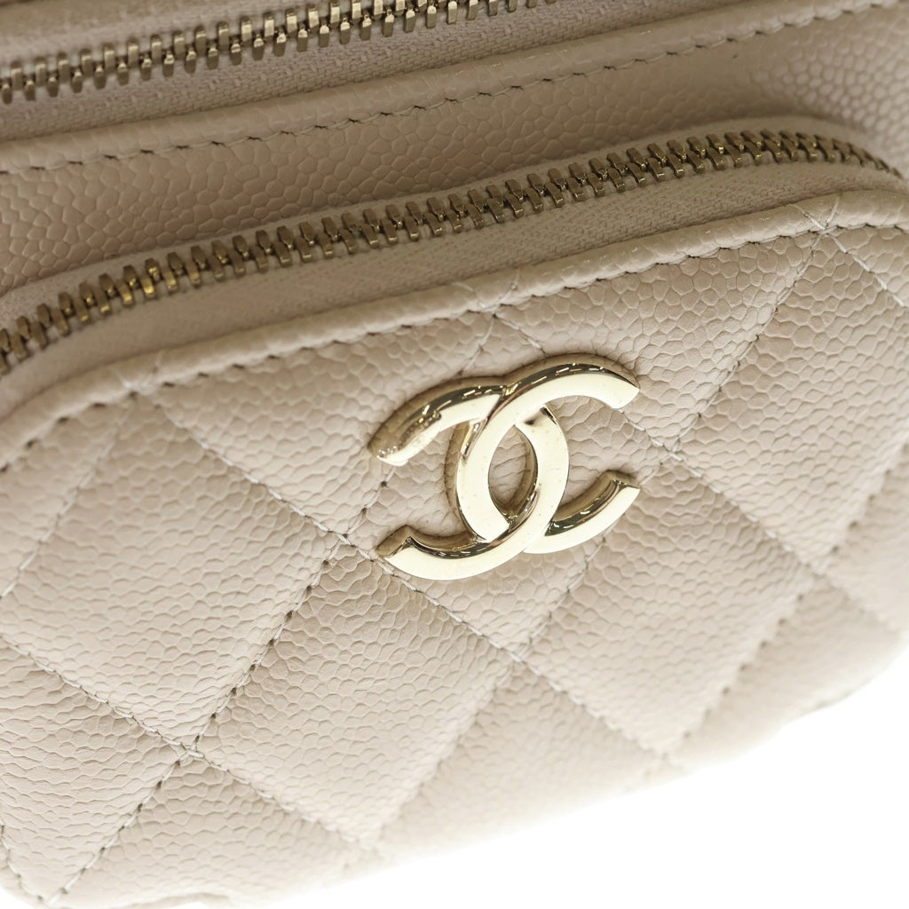 CHANEL(シャネル) バニティ マトラッセ キャビアスキン レザー 2WAY チェーンショルダー ハンド バッグ ゴールド金具 ベージュ シール レディース