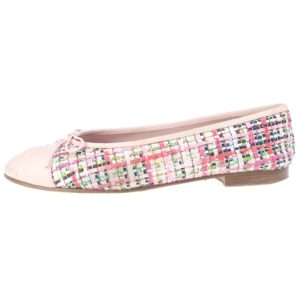 CHANEL(シャネル) ココマーク パンプス バレエシューズ フラットシューズ ピンク ツイード×レザー #37 レディース