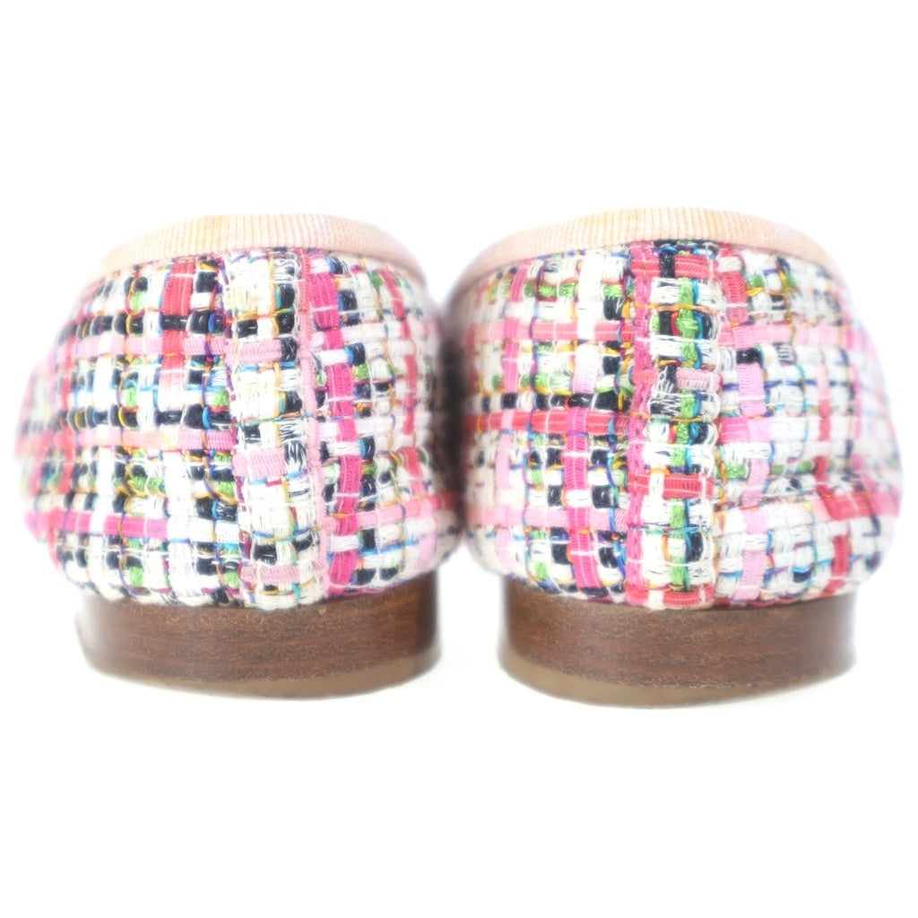 CHANEL(シャネル) ココマーク パンプス バレエシューズ フラットシューズ ピンク ツイード×レザー #37 レディース