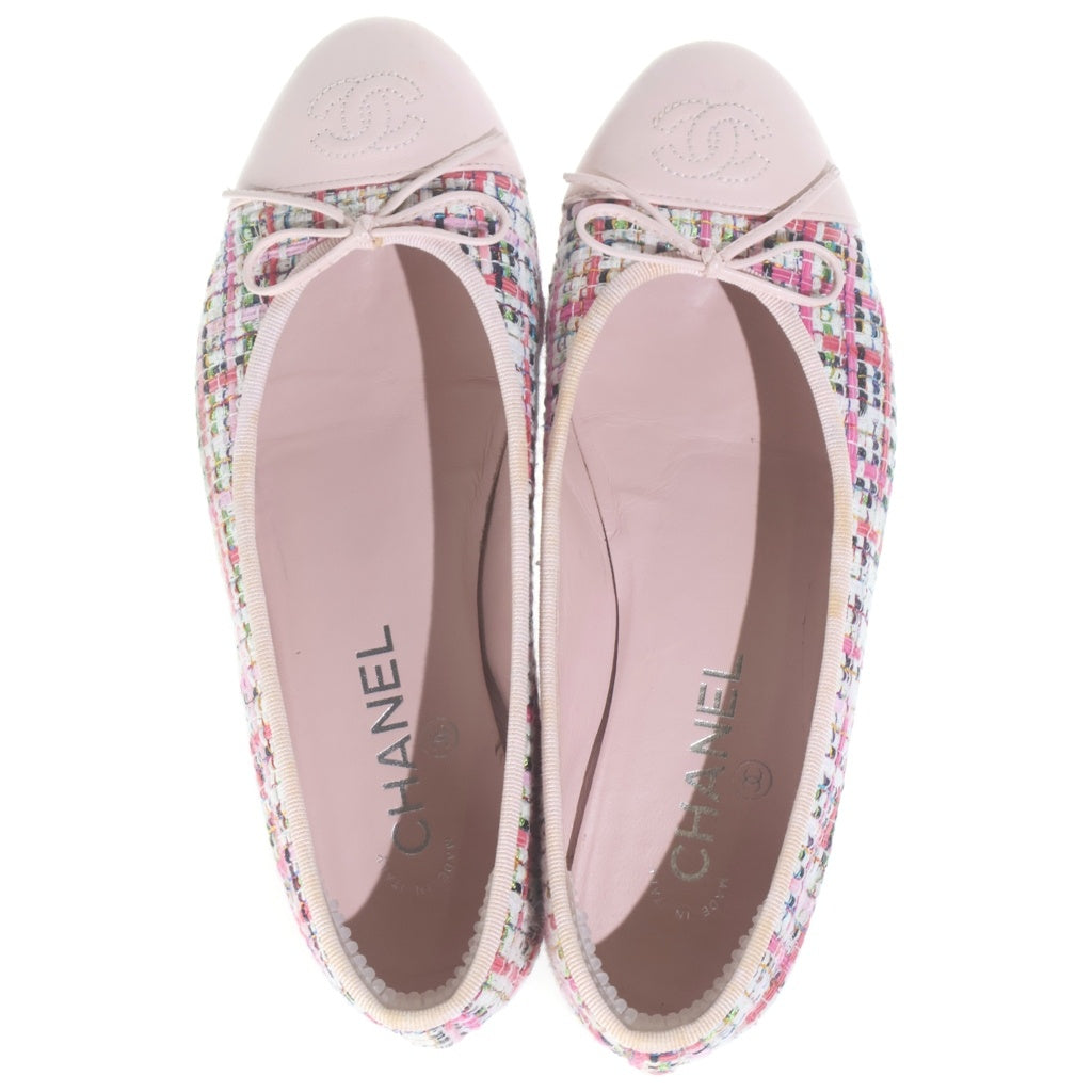 CHANEL(シャネル) ココマーク パンプス バレエシューズ フラットシューズ ピンク ツイード×レザー #37 レディース