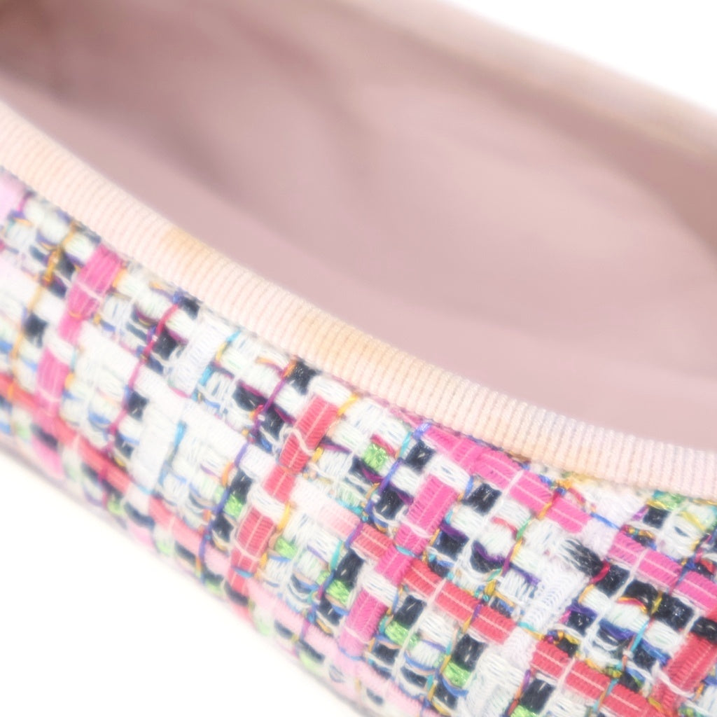CHANEL(シャネル) ココマーク パンプス バレエシューズ フラットシューズ ピンク ツイード×レザー #37 レディース