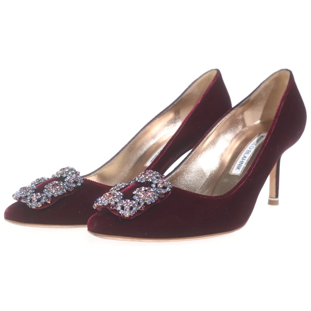 MANOLO BLAHNIK(マノロブラニク) ビジュー ベロアヒールパンプス ボルドー #36 1/2 レディース