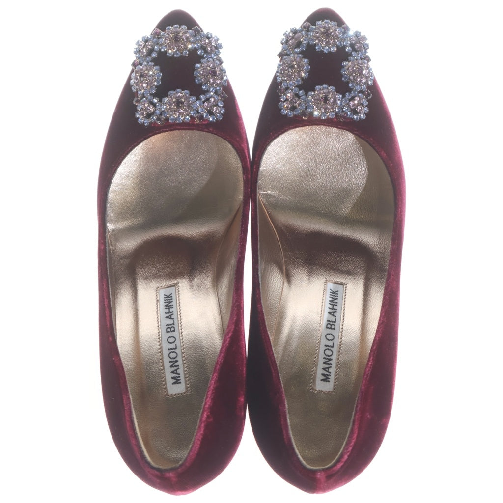 MANOLO BLAHNIK(マノロブラニク) ビジュー ベロアヒールパンプス ボルドー #36 1/2 レディース
