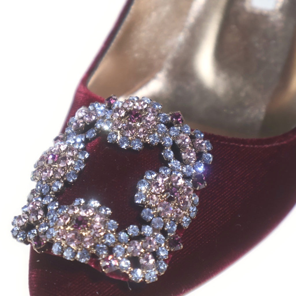 MANOLO BLAHNIK(マノロブラニク) ビジュー ベロアヒールパンプス ボルドー #36 1/2 レディース