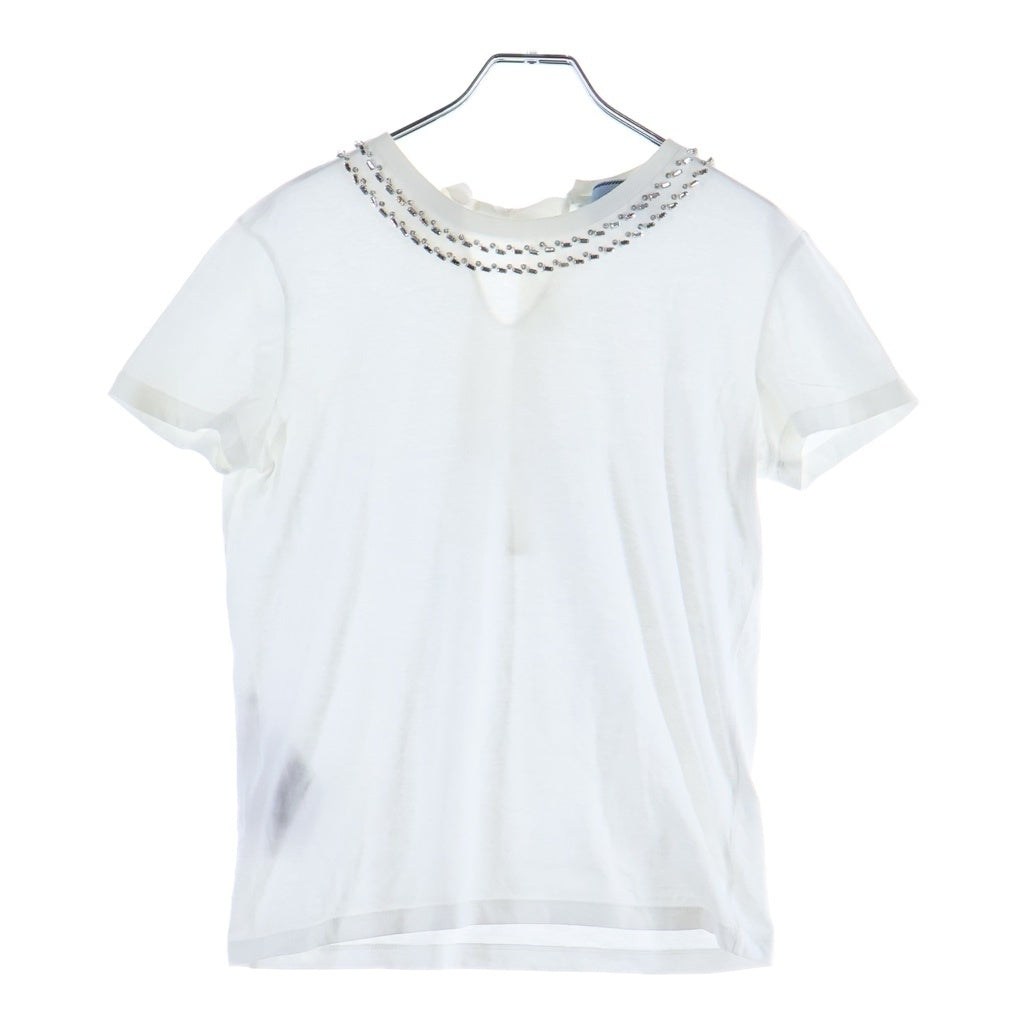 PRADA(プラダ) ネックラインストーン 半袖Tシャツ ホワイト #S レディース