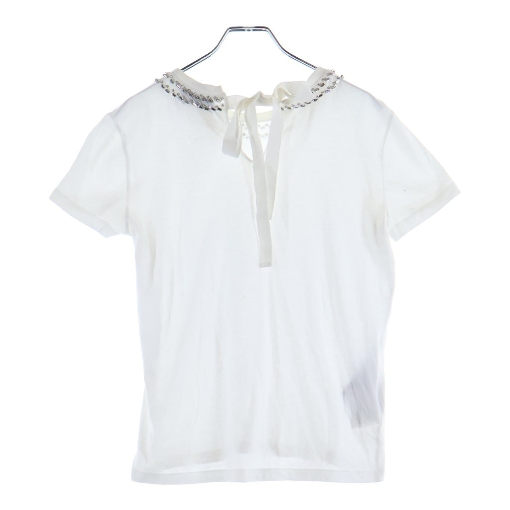PRADA(プラダ) ネックラインストーン 半袖Tシャツ ホワイト #S レディース