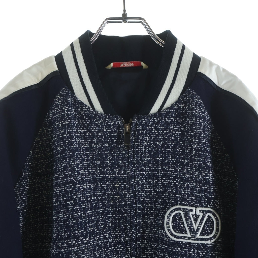 VALENTINO(ヴァレンティノ) Xビスコースツイード Vロゴ シグネチャーパッチ ボンバージャケット ネイビー 5V3CI0B2ABD_ZCV