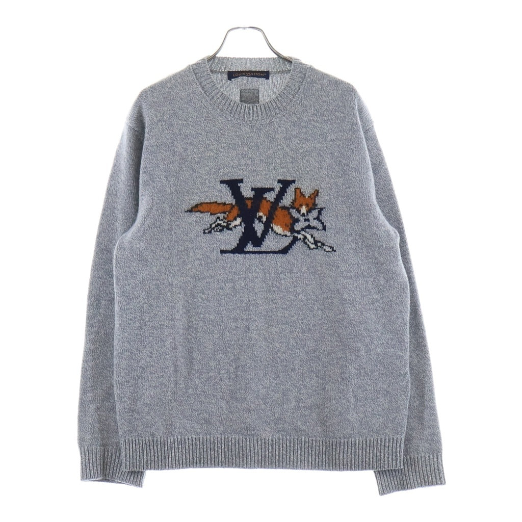 LOUIS VUITTON(ルイヴィトン) 26SS チャンキー ウールカシミヤ クルーネックニット セーター長袖 フォックス キツネ ロゴ グレー RM261MM EHO HUN21W