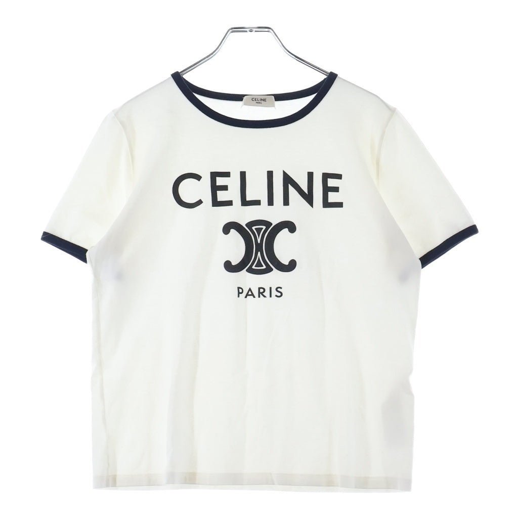 CELINE(セリーヌ) トリオンフ ロゴ プリント コットン 半袖 Tシャツ カットソー #M ホワイト 2X872671Q レディース
