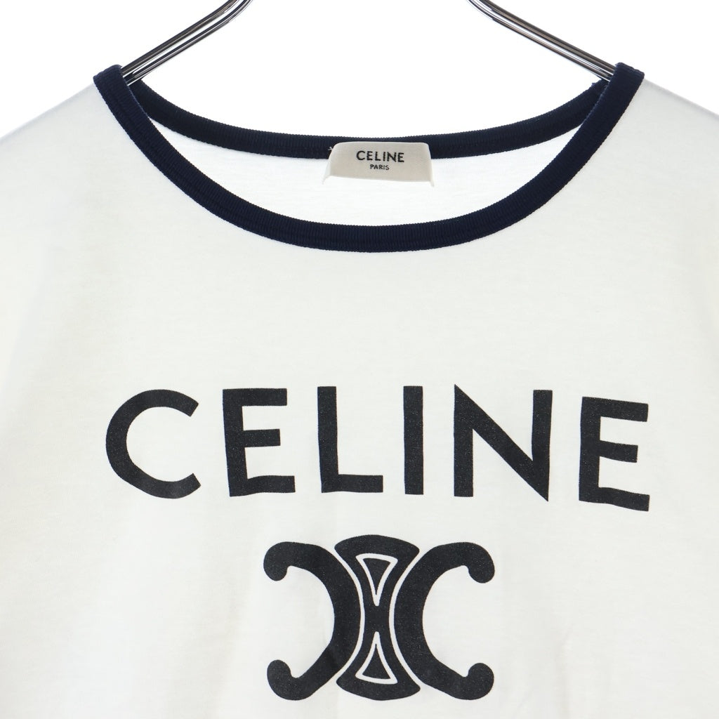 CELINE(セリーヌ) トリオンフ ロゴ プリント コットン 半袖 Tシャツ カットソー #M ホワイト 2X872671Q レディース