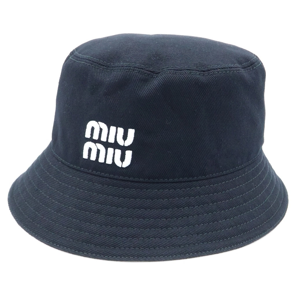 miumiu(ミュウミュウ) ロゴ キャンバス コットン バケットハット バケハ 帽子 M ブラック 5HC196 レディース