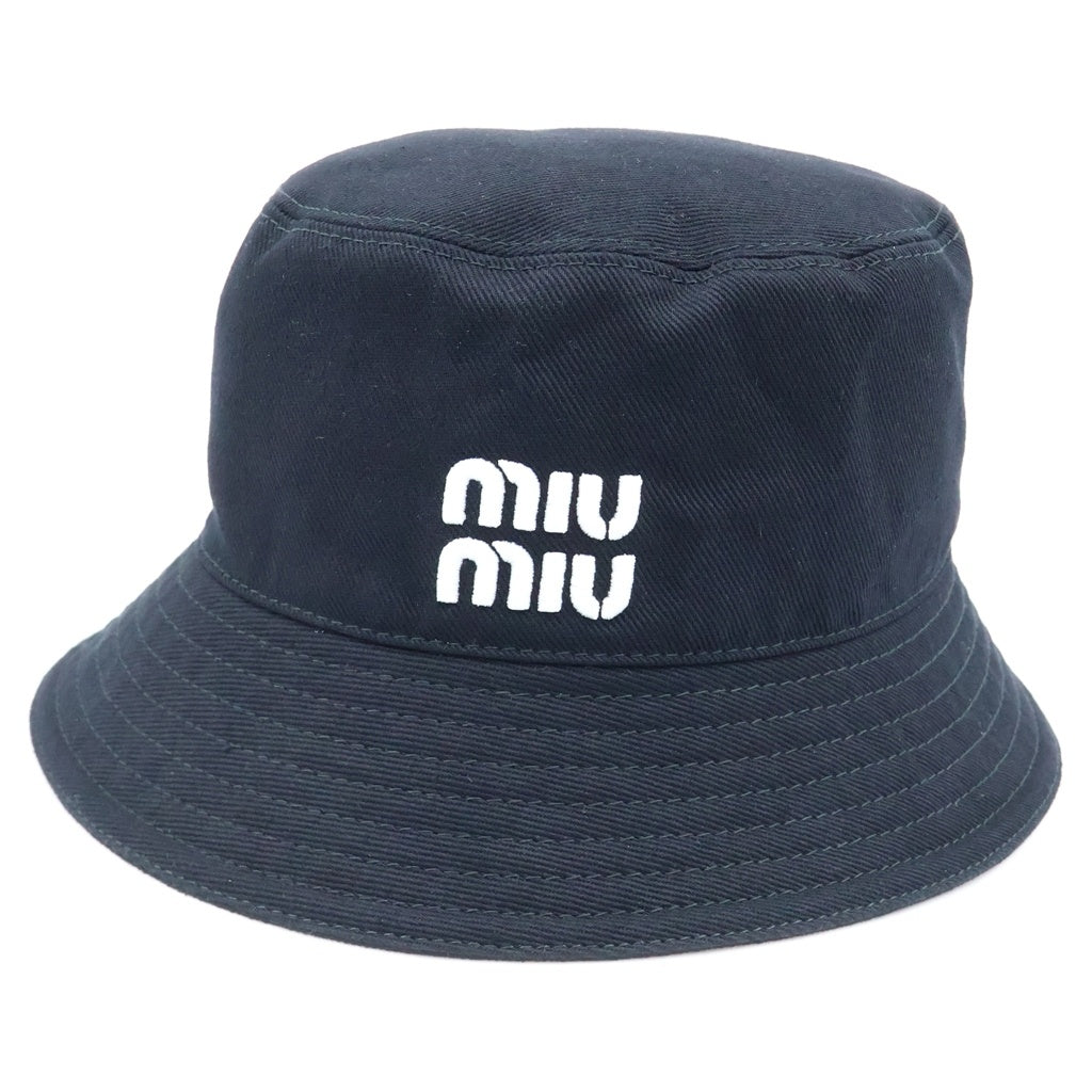 miumiu(ミュウミュウ) ロゴ キャンバス コットン バケットハット バケハ 帽子 M ブラック 5HC196 レディース