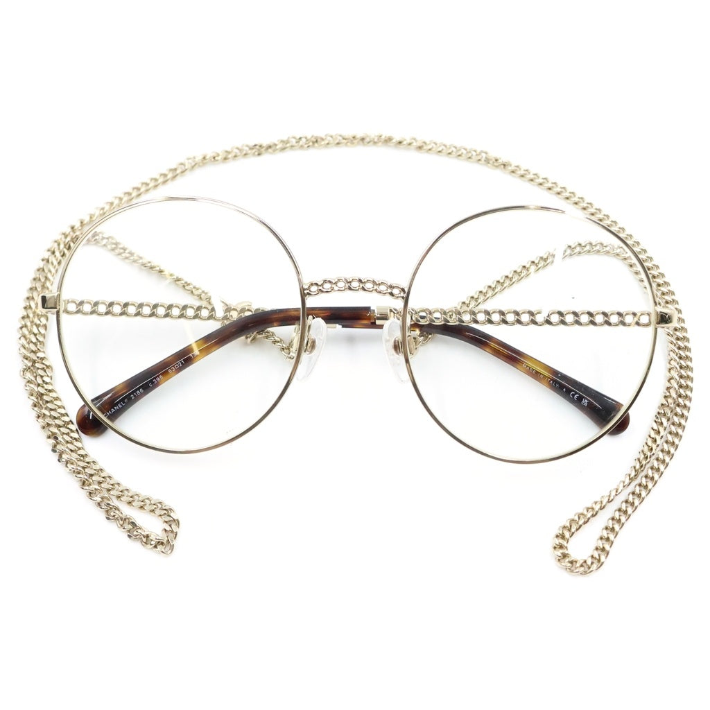 CHANEL(シャネル) ココマーク ラウンド オプティカル チェーン サングラス 眼鏡 メガネ アイウェア 53□21 ブラウン/ゴールド 2186