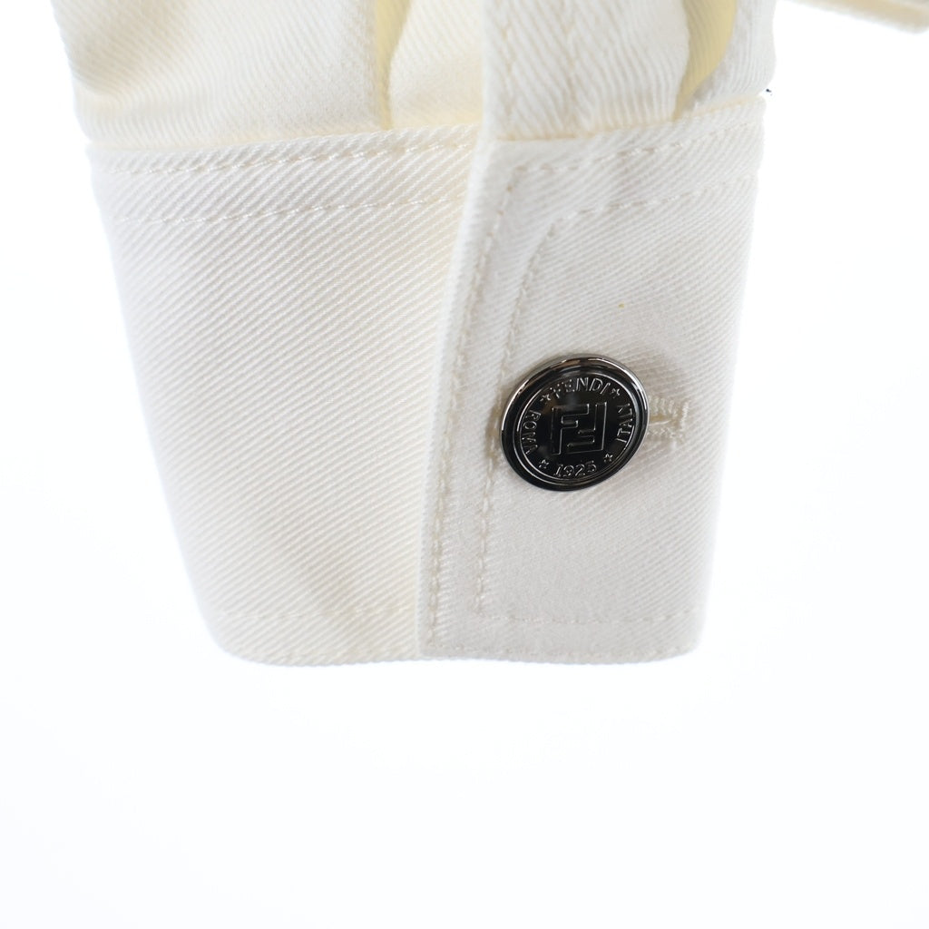 FENDI(フェンディ) ロゴ レインボースパンコール 刺繍 コットン デニムジャケット アウター #36 ホワイト FLF503 A5HR