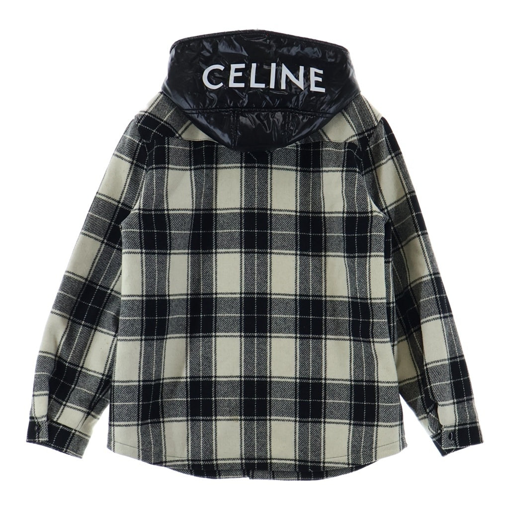 CELINE(セリーヌ) 21AW キルティング チェック フランネルシャツ フーデッドロゴブルゾン ウール×ナイロン フード付きジャケット #48 ホワイト/ブラック 2W4100010