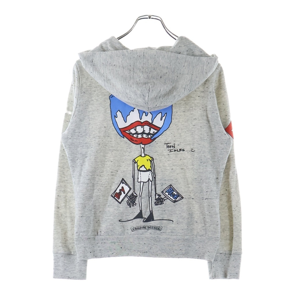 CHROME HEARTS(クロムハーツ) ×Matty boy Teen IDLES マティボーイバックプリント ポリエステル×コットン ダガー 長袖 フーデッド ジップアップバーカー #XS グレー レディース