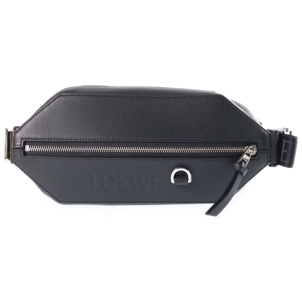 LOEWE(ロエベ) コンバーチブルスリング ショルダーバッグ ウエストバッグ ボディバッグ ブラック レザー×ナイロン B777NCNX01 シルバー金具 レディース