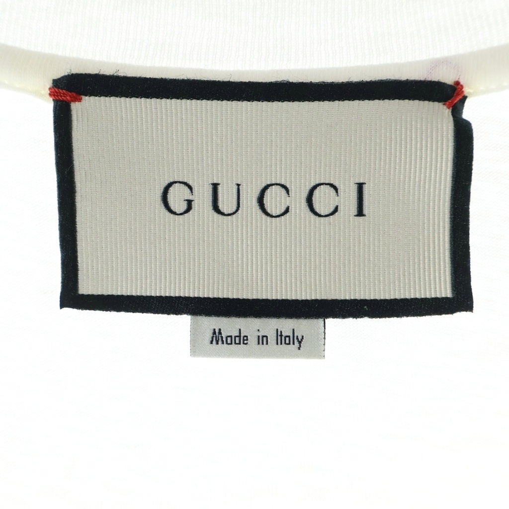 GUCCI(グッチ) ロゴ ウォッシュドプリント コットン ダメージ加工 クルーネック 半袖 Tシャツ カットソー #L ホワイト 440103 X3F05