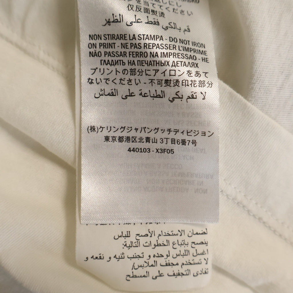 GUCCI(グッチ) ロゴ ウォッシュドプリント コットン ダメージ加工 クルーネック 半袖 Tシャツ カットソー #L ホワイト 440103 X3F05