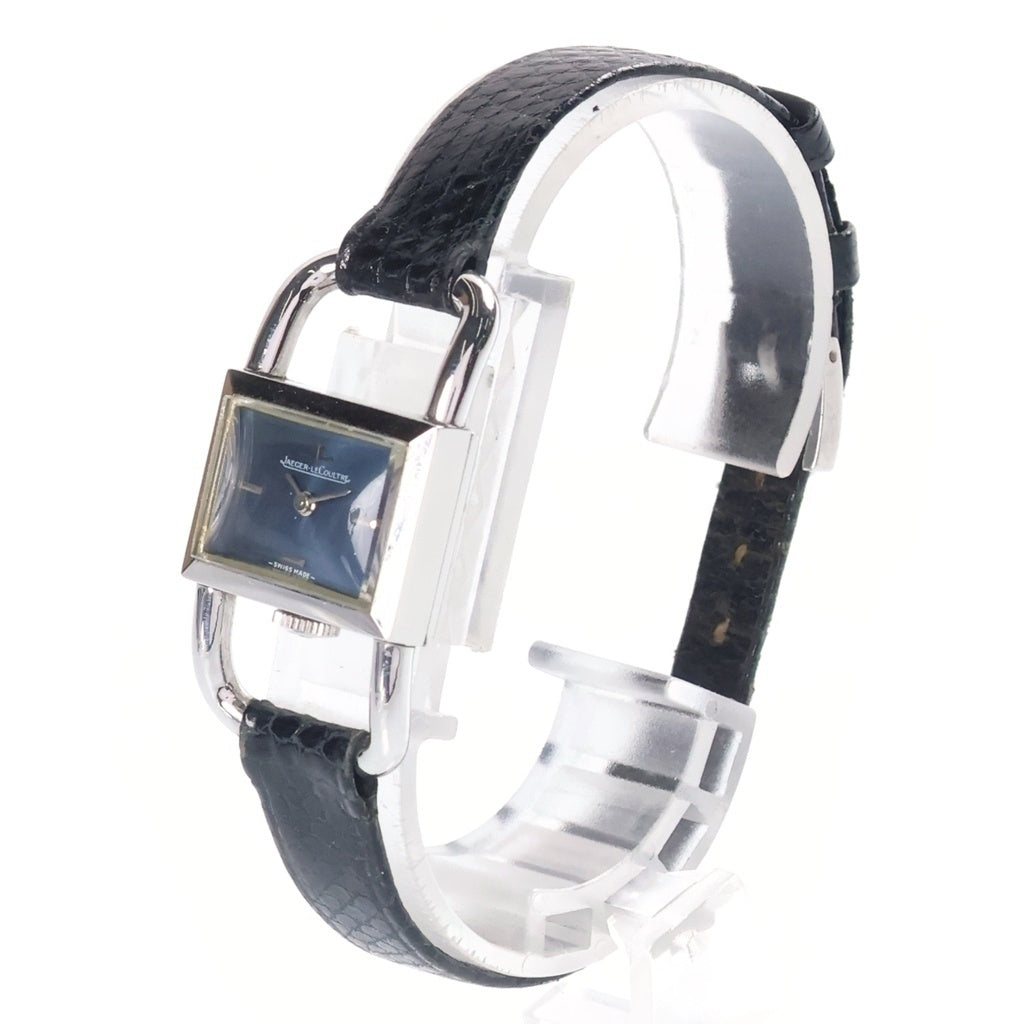 JAEGER-LECOULTRE(ジャガールクルト) 70S VINTAGE エトリエ ヴィンテージ 青文字盤 ステンレス 手巻き レザーベルト 腕時計 シルバー/ブラック
