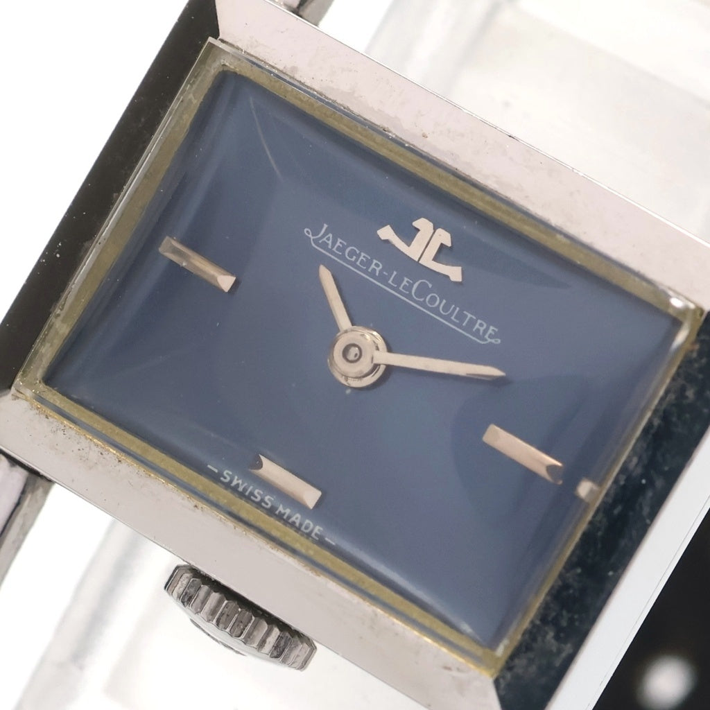 JAEGER-LECOULTRE(ジャガールクルト) 70S VINTAGE エトリエ ヴィンテージ 青文字盤 ステンレス 手巻き レザーベルト 腕時計 シルバー/ブラック