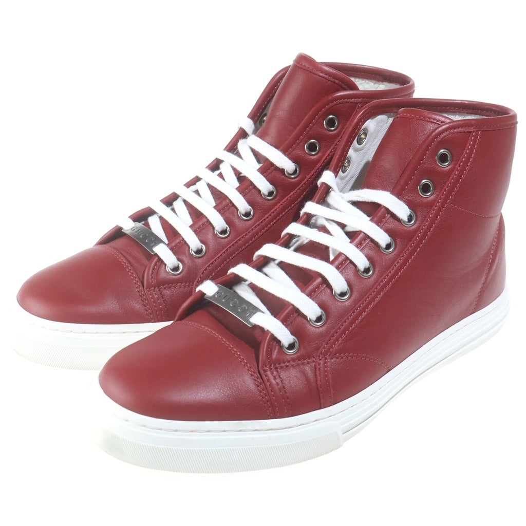 GUCCI(グッチ) ロゴプレート レザー ハイカットスニーカー シューズ レッド 423300