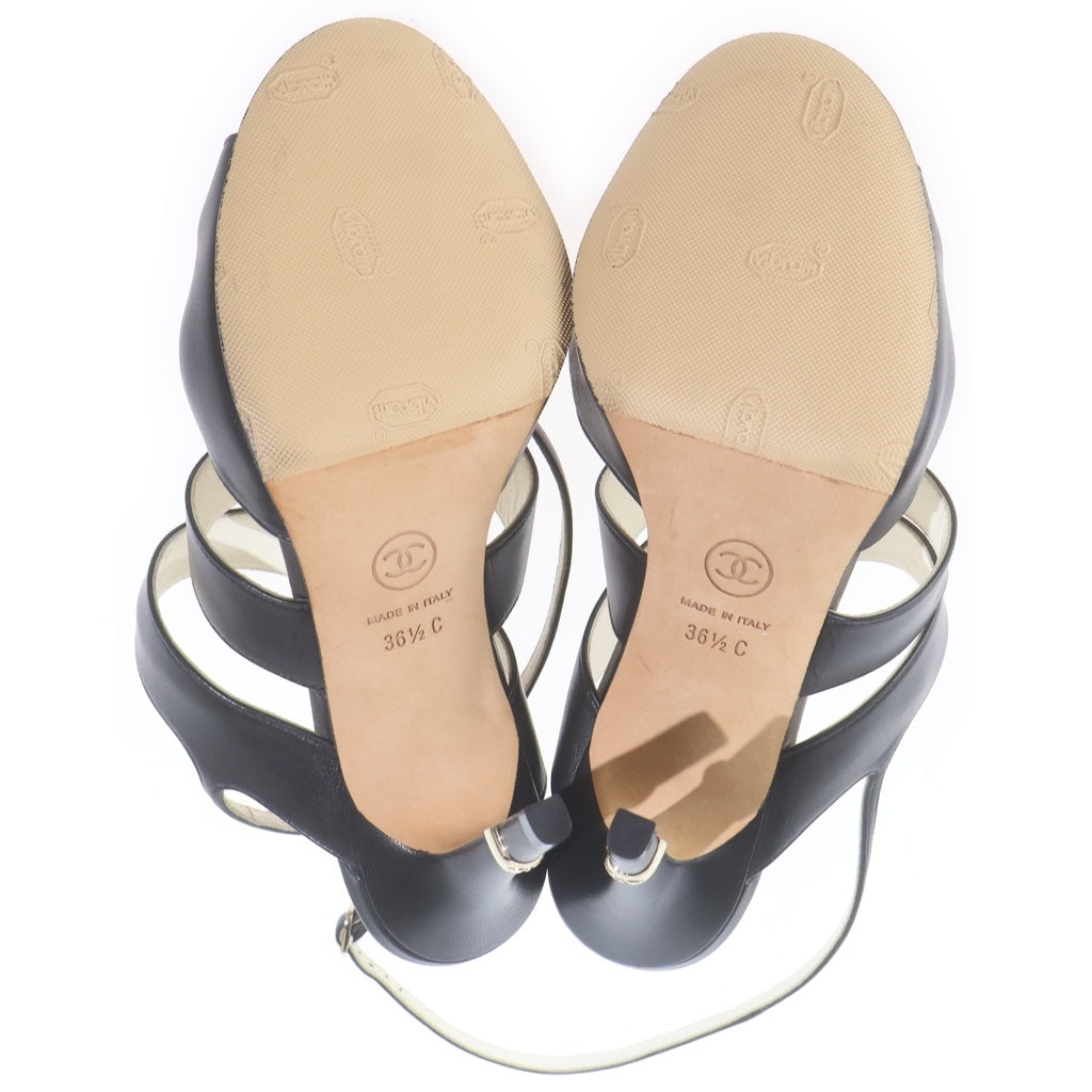 CHANEL(シャネル) ココマーク ヒール レザーサンダル シューズ オープントゥ ブラック G34373 レディース
