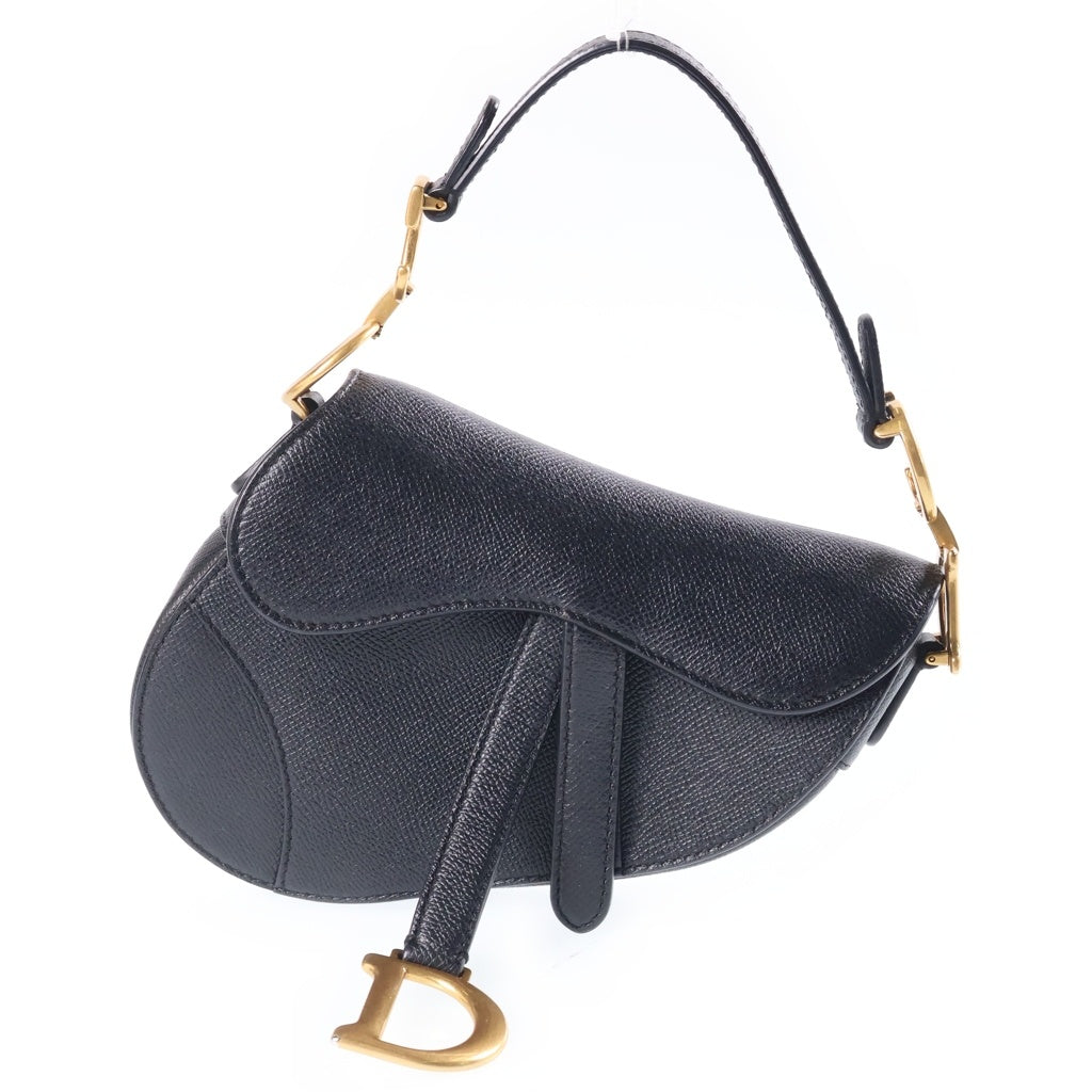 Christian Dior(クリスチャンディオール) サドルバッグ ミニ ハンドバッグ ブラック レザー ゴールド金具 レディース